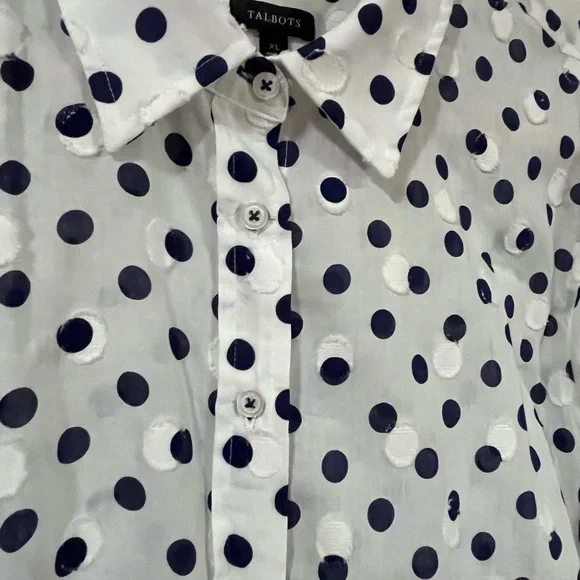 Talbots Polka Dot button down Shirt - Picture 2 of 8